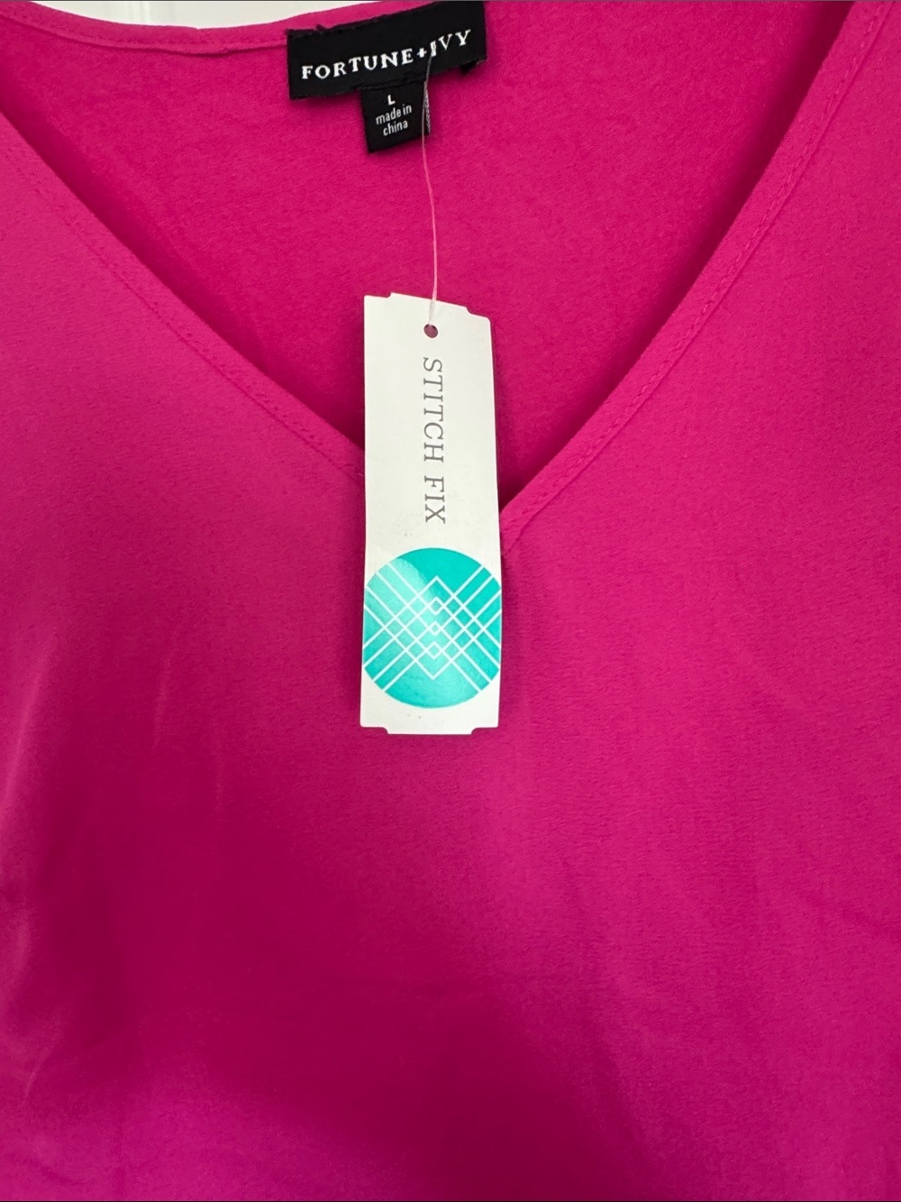Fortune+Ivy for Stitchfix Fuchsia V-Neck Crochet Sleeve Blouse - Picture 5 of 8